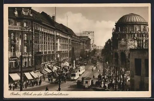 AK Berlin-Kreuzberg, Blick in die Saarlandstrasse, Strassenbahn
