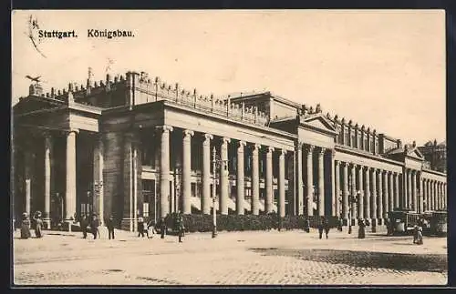 AK Stuttgart, Strassenbahn vor dem Königsbau