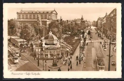 AK Hannover, Café Kröpcke, Strassenbahnen