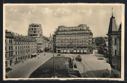 AK Reichenberg, Tuchplatz mit Strassenbahn
