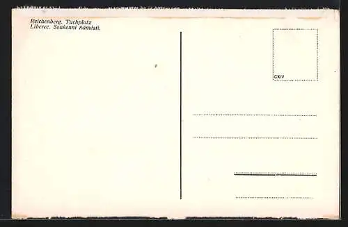 AK Reichenberg, Tuchplatz mit Strassenbahn
