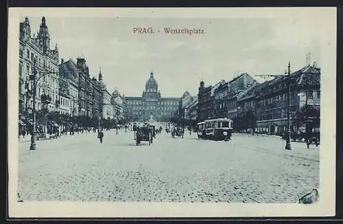 AK Prag, Wenzelsplatz mit Strassenbahn