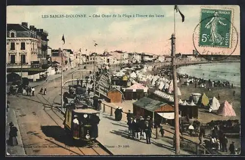 AK Les Sables-D`Olonne, Cote Ouest de la Plage a l`heure des bains, Strassenbahn