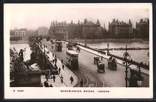 AK London, Westminster Bridge, Strassenbahn