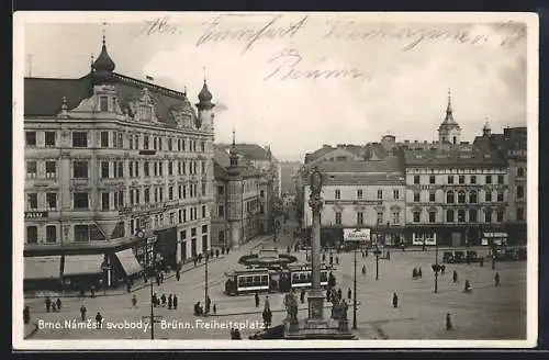 AK Brünn, Freiheitsplatz mit Strassenbahn