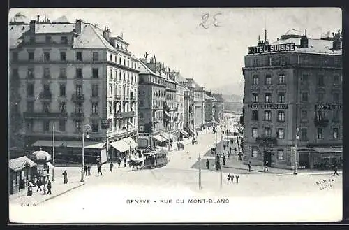 AK Geneve, Rue du Mont-Blanc, Strassenbahn, Pferdebahn