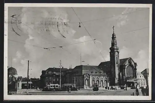 AK Luxemburg, Bahnhof, Strassenbahn