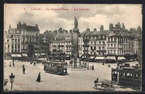 AK Lille, La Grand`Place, Strassenbahn