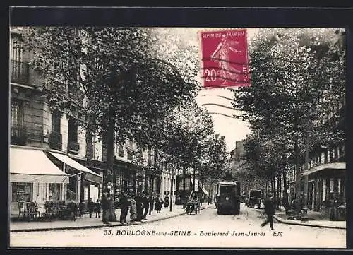 AK Boulogne-sur-Seine, Boulevard Jean-Jaures, Strassenbahn