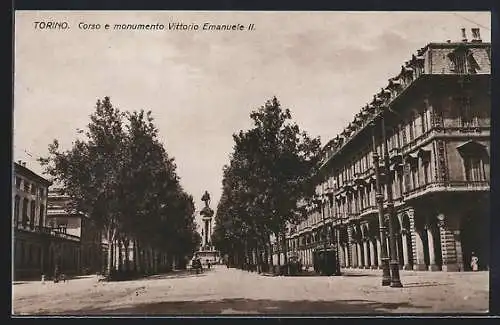 AK Torino, Corso e monumento Vittorio Emanuele II., Strassenbahn