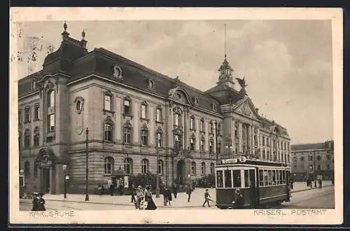 AK Karlsruhe, Kaiserl. Postamt, Strassenbahn