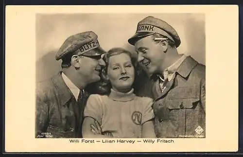 AK Schauspieler Willi Forst, Lilian Harvey und Willy Fritsch