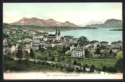 AK Luzern, Panorama mit Rigi u. Alpen