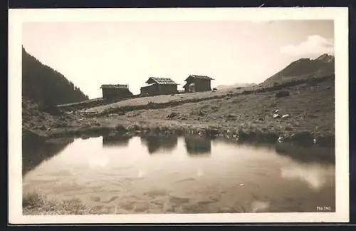 AK Davos, Drusatscha-See, Hütten am Seeufer