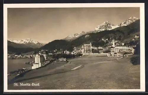 AK St. Moritz-Dorf, Ortsansicht aus der Vogelschau