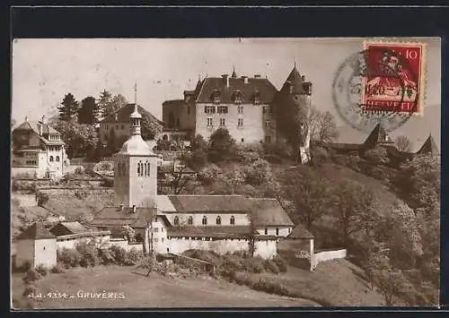 AK Gruyères, Ortsansicht aus der Vogelschau