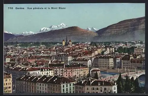 AK Genève, Vue générale et le Mont Blanc