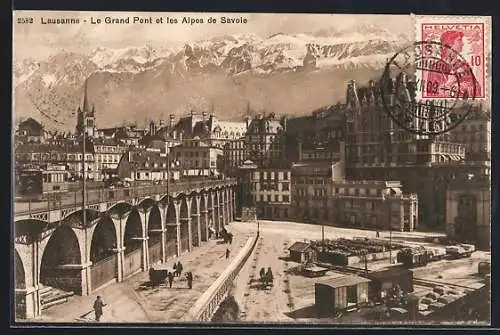 AK Lausanne, Le Grand Pont et les Alpes de Savoie