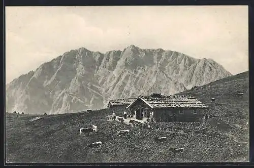 AK Strub, Berggasthof Gotzenalpe mit Blick zum Watzmann