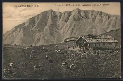 AK Strub, Berggasthof Gotzenalpe mit Springlkaser und Watzmann