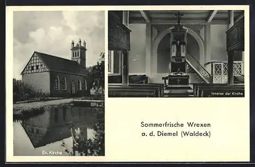 AK Wrexen a. d. Diemel, Waldeck, Evangelische Kirche, Innenansicht