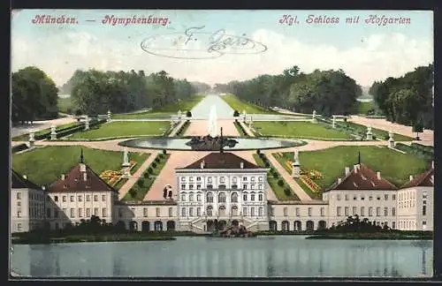 AK München-Nymphenburg, Königliches Schloss mit Hofgarten