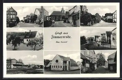 AK Zimmersrode /Kassel, Kirche, Fachwerkhäuser und Park