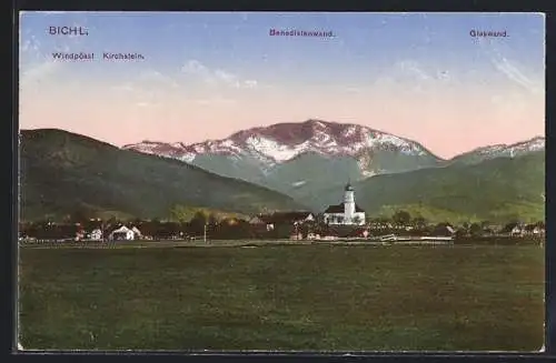 AK Bichl, Ortschaft mit Windpössl Kirchstein, Benediktinenwand und Glaswand