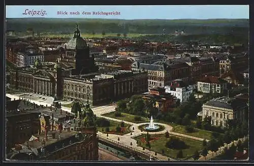 AK Leipzig, Reichsgericht mit Parkanlage, Strassen, Blick über die Stadt