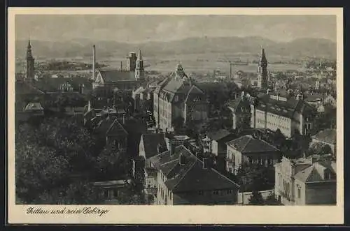 AK Zittau, Ortsansicht mit Gebirgspanorama