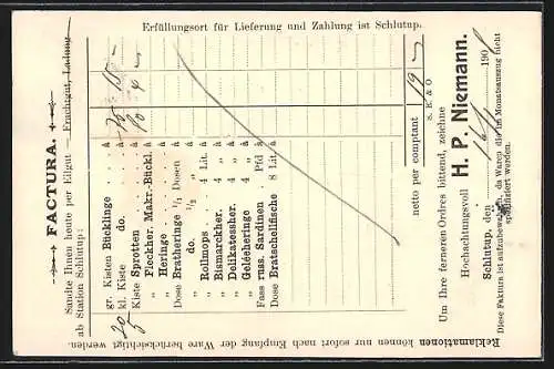 AK Schlutup /Lübeck, Fischräucherei Niemann, Factura