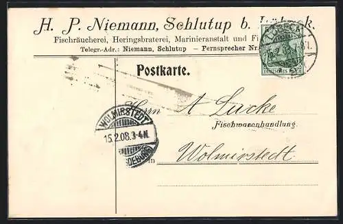 AK Schlutup /Lübeck, Fischräucherei H. P. Niemann, Factura