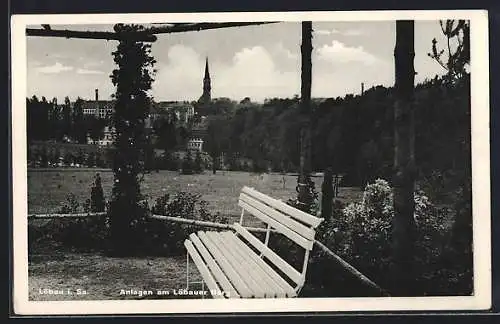 AK Löbau, Parkanlage mit Blick auf den Ort