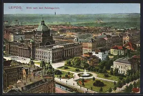 AK Leipzig, Reichsgericht mit Parkanlage, Strassen, Blick über die Stadt