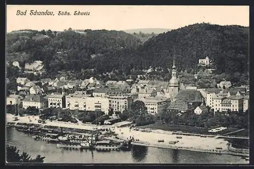 AK Bad Schandau, Teilansicht mit Hafen