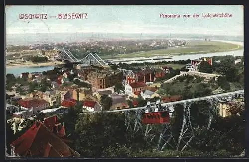 AK Loschwitz-Blasewitz, Panorama von der Loschwitzhöhe mit Schwebebahn