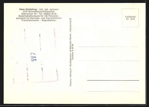 AK Winnekendonk /Kevelaer, Das Gasthaus Haus Heidekrug v. Jak. Janssen mit Innenansichten und Terrasse