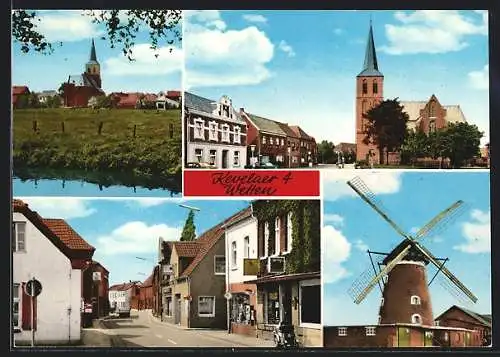 AK Kevelaer, Die Kirche, Windmühle, Strassenpartie