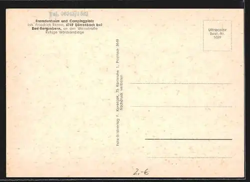 AK Dörrenbach / Bergzabern, Pension ud Campingplatz v. Friedrich Renno