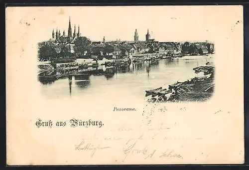 AK Würzburg, Panorama mit Kirche