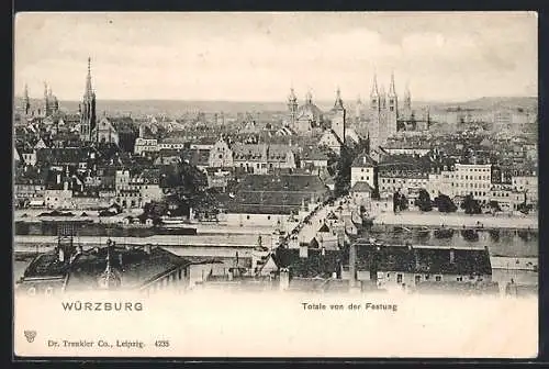 AK Würzburg, Totalansicht mit Kirche von der Festung