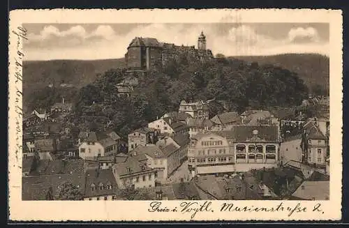 AK Greiz i. Vogtl., Teilansicht mit Restaurant Schlossberg und Schloss