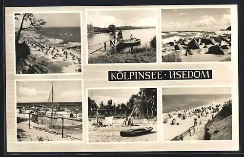 AK Usedom /Kölpinsee, Strandpartie, Bootssteg, Strandhaus