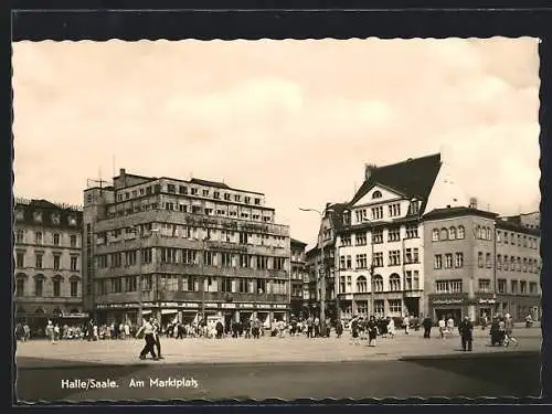 AK Halle /Saale, Am Marktplatz mit Geschäften