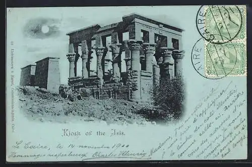 Mondschein-AK Egypt, Kiosk of the Isis, Panorama