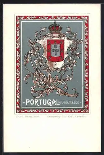 AK Wappen von Portugal mit Verzierung