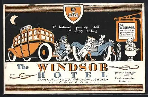 Künstler-AK Montreal, The Windsor Hotel, Dominion Square, Ye toilsome journey hath ye happy ending