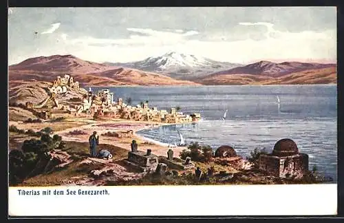 Künstler-AK Friedrich Perlberg: Tiberias, Vue générale et le lac de Genezareth