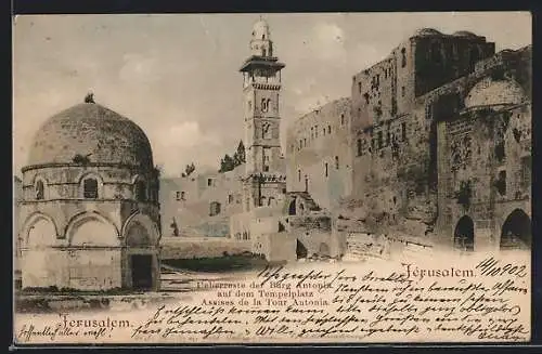 AK Jerusalem, Überreste der Burg Antonia auf dem Tempelplatz