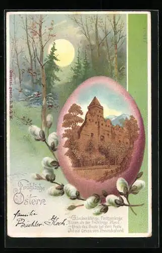 Kork-Lithographie Fröhliche Ostern, Glockenklänge, Festgesänge, tönen als des Frühlings Pfand...